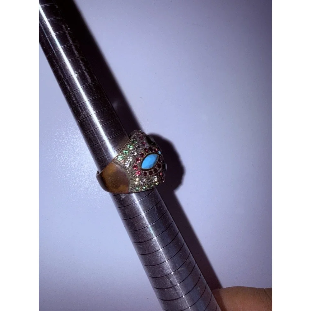 Signed Heidi Daus‎ Bold Statement Ring Antique Tone Size 7 Multicolor